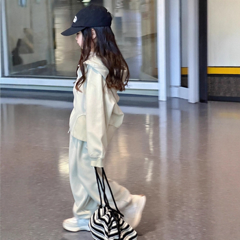 Detský set s kapucňou a nohavicami pre dievčatá, dvojdielny, tkanina zmes bavlny s 80% polyesterom, mäkký povrch, jar/jeseň, pre deti od 8 rokov