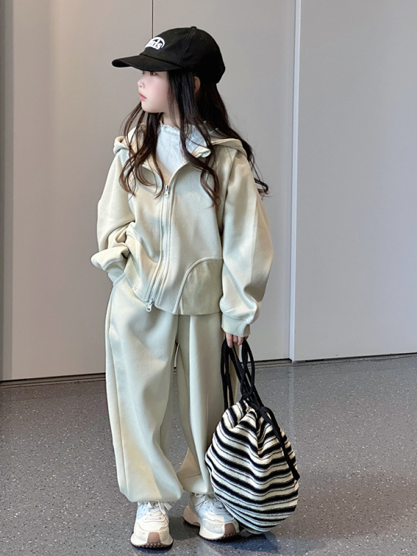 Detský set s kapucňou a nohavicami pre dievčatá, dvojdielny, tkanina zmes bavlny s 80% polyesterom, mäkký povrch, jar/jeseň, pre deti od 8 rokov