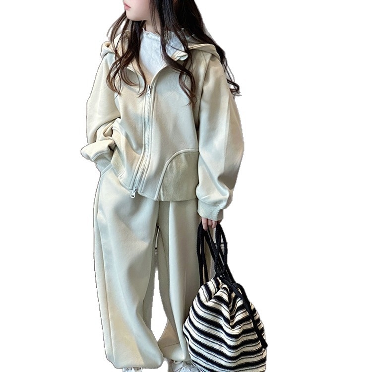 Detský set s kapucňou a nohavicami pre dievčatá, dvojdielny, tkanina zmes bavlny s 80% polyesterom, mäkký povrch, jar/jeseň, pre deti od 8 rokov