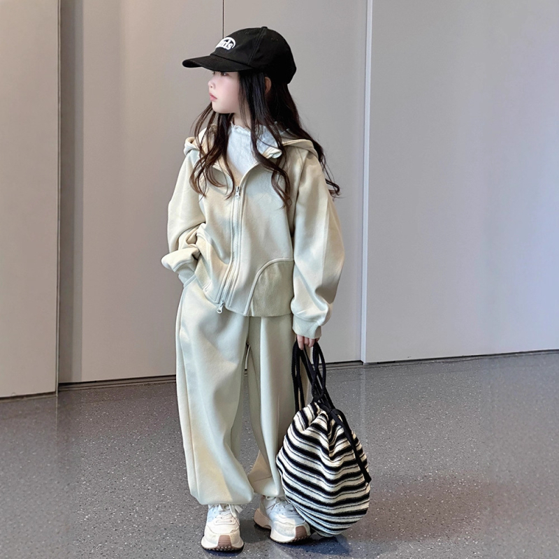 Detský set s kapucňou a nohavicami pre dievčatá, dvojdielny, tkanina zmes bavlny s 80% polyesterom, mäkký povrch, jar/jeseň, pre deti od 8 rokov