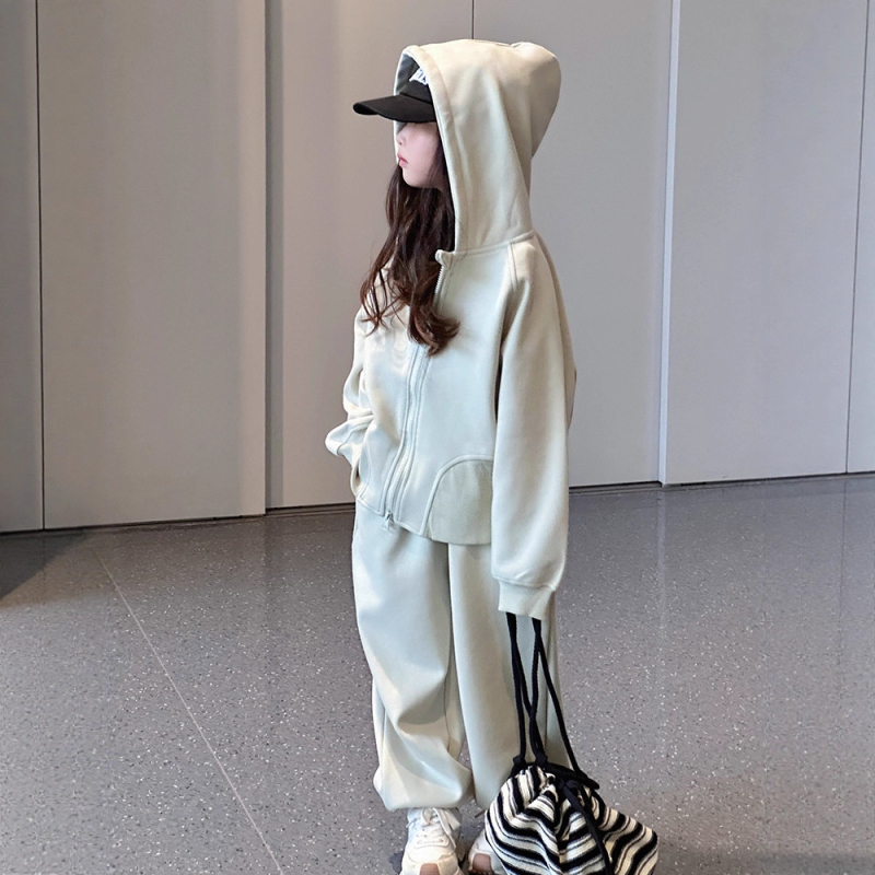 Detský set s kapucňou a nohavicami pre dievčatá, dvojdielny, tkanina zmes bavlny s 80% polyesterom, mäkký povrch, jar/jeseň, pre deti od 8 rokov