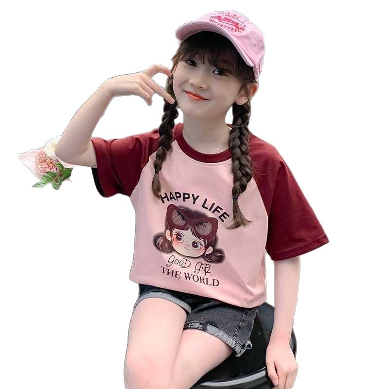 Dječji pamuk T-shirt s raglan rukavima, okrugli izrez, otisak crtani likovi, ljetni komad