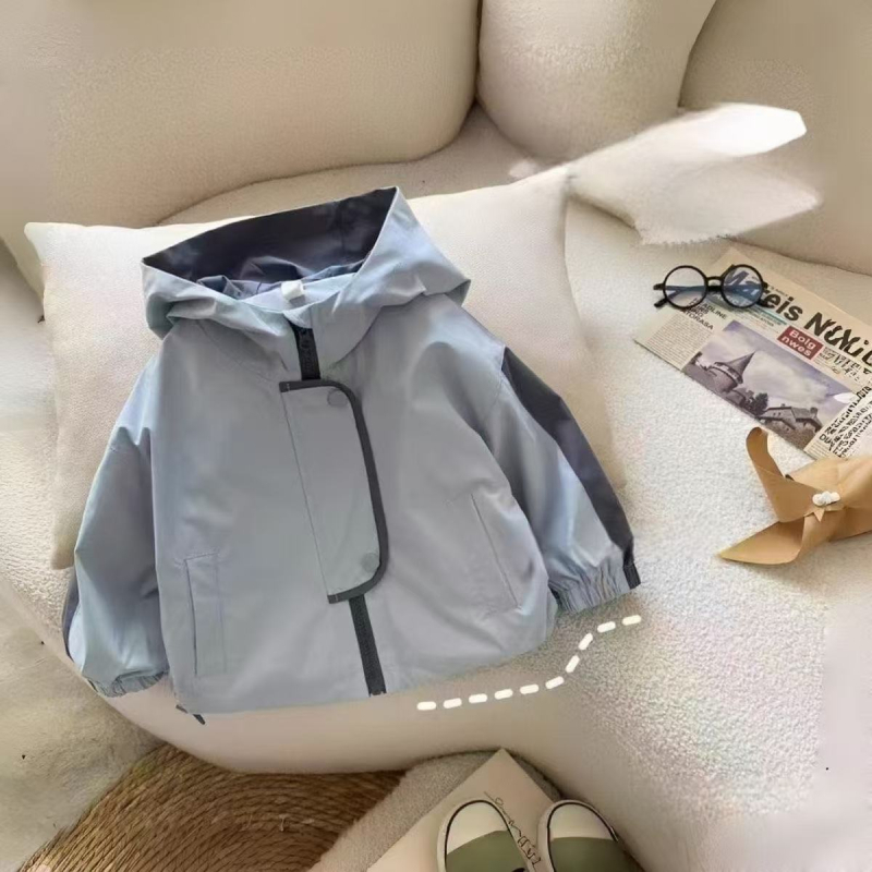 Dječja jakna s kapuljom za jesen – korejski stil, zatvarač, poliester.