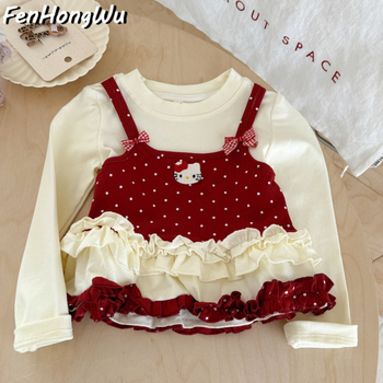 Pink House Sladká princezná dievčenské tričko s dlhým rukávom na jeseň, vek 3–8 rokov, potlač cartoon, 90% bavlna, jemná látka, okrúhly výstrih