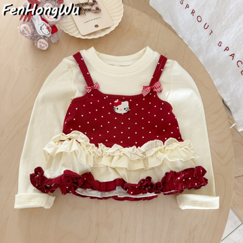 Pink House Sladká princezná dievčenské tričko s dlhým rukávom na jeseň, vek 3–8 rokov, potlač cartoon, 90% bavlna, jemná látka, okrúhly výstrih