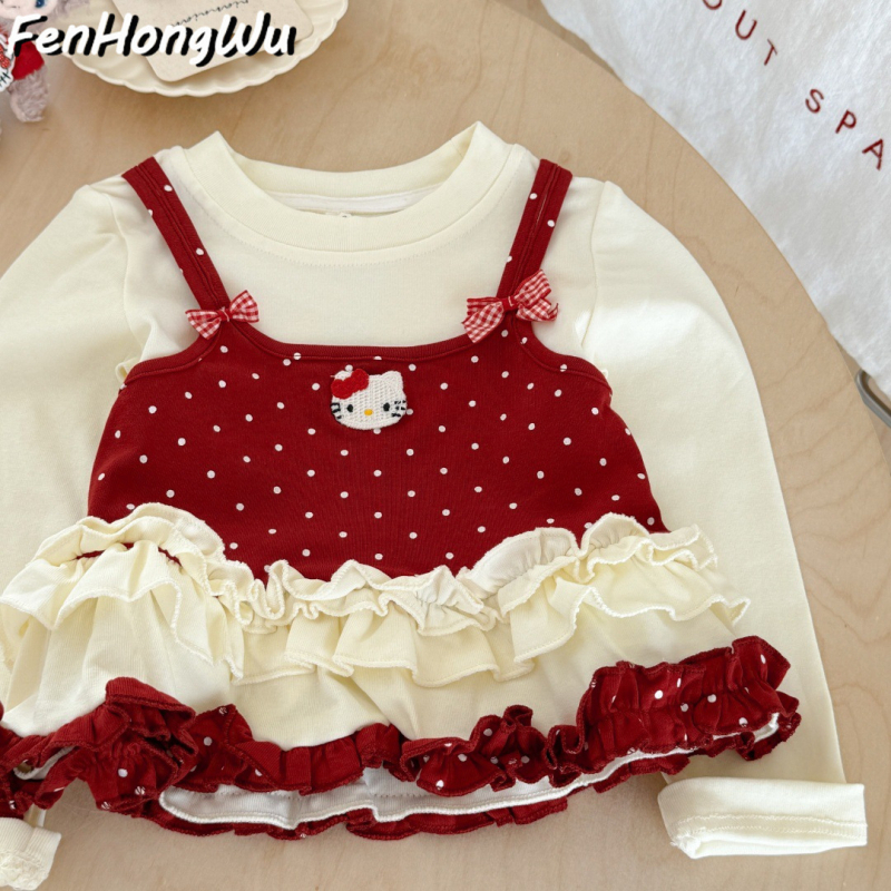 Pink House Sladká princezná dievčenské tričko s dlhým rukávom na jeseň, vek 3–8 rokov, potlač cartoon, 90% bavlna, jemná látka, okrúhly výstrih