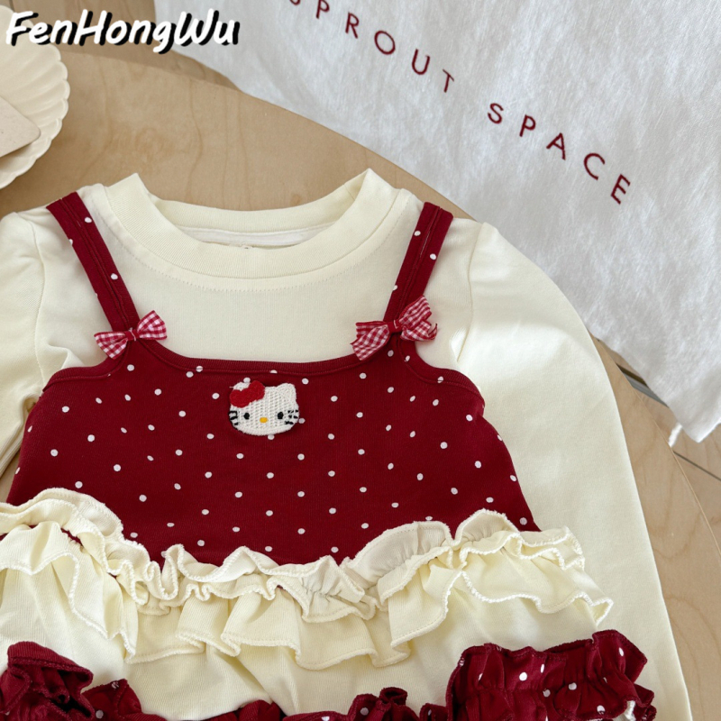 Pink House Sladká princezná dievčenské tričko s dlhým rukávom na jeseň, vek 3–8 rokov, potlač cartoon, 90% bavlna, jemná látka, okrúhly výstrih