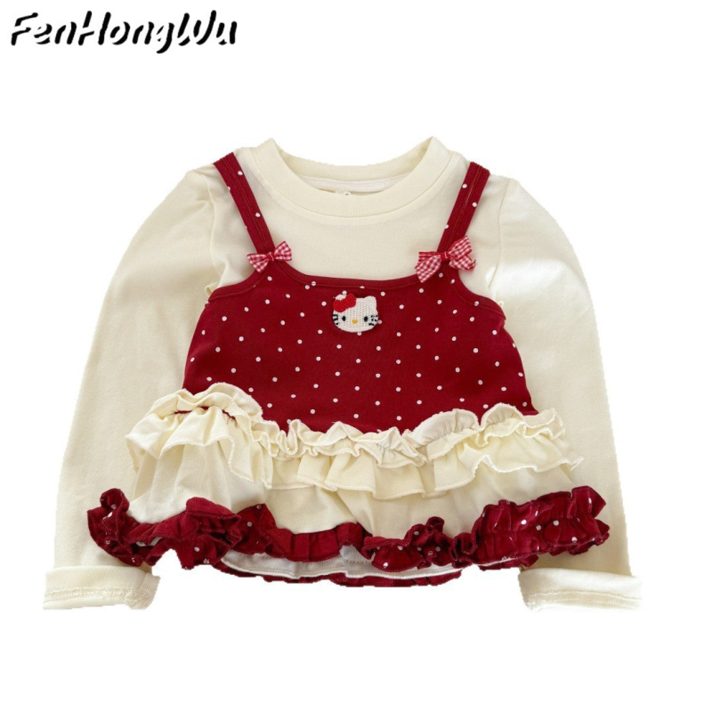 Pink House Sladká princezná dievčenské tričko s dlhým rukávom na jeseň, vek 3–8 rokov, potlač cartoon, 90% bavlna, jemná látka, okrúhly výstrih