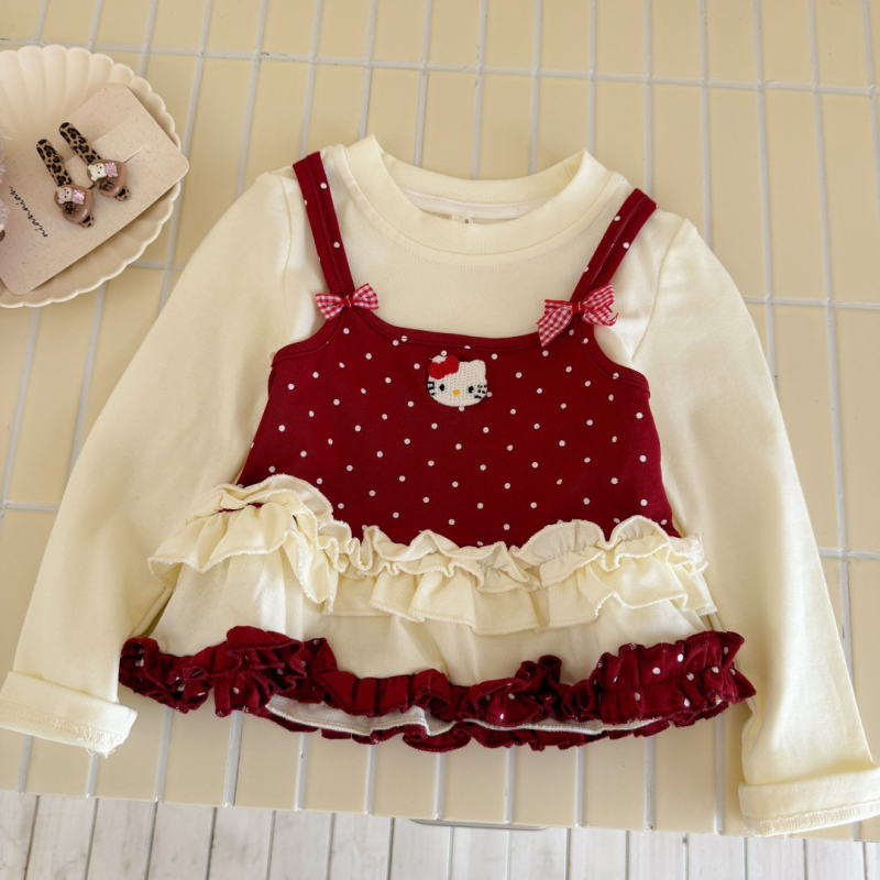 Pink House Sladká princezná dievčenské tričko s dlhým rukávom na jeseň, vek 3–8 rokov, potlač cartoon, 90% bavlna, jemná látka, okrúhly výstrih