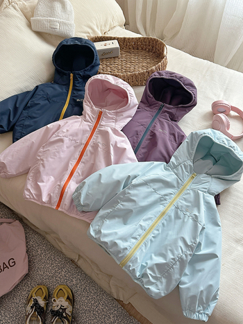 Jachetă de iarnă din softshell pentru copii, stil coreean, fermoar, fără glugă, căptușală din bumbac, exterior 100% poliester, tratament brushed/enzimic, lungime scurtă, culoare uni, pentru copii 3–8 ani