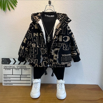 Palton de iarnă pentru copii, căptușit cu fleece, glugă, exterior din bumbac 71–80%, pentru nou-născuți băieți