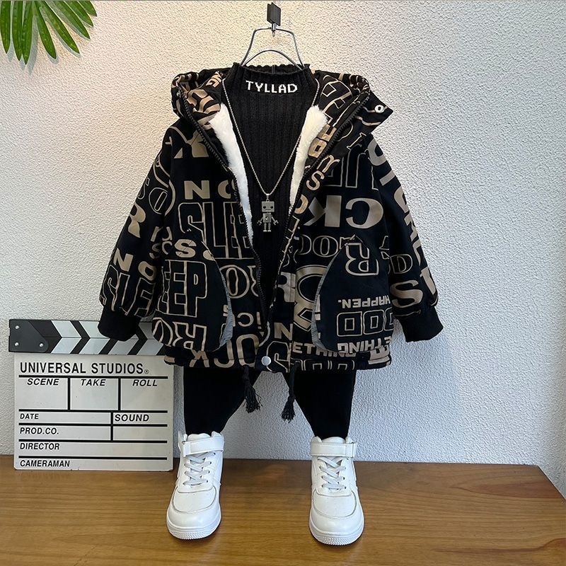 Palton de iarnă pentru copii, căptușit cu fleece, glugă, exterior din bumbac 71–80%, pentru nou-născuți băieți