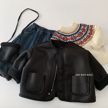 Detská zimná bunda v kórejskom štýle, predný zips, hlavný materiál polyester, zateplený dizajn, vhodný pre deti 3–8 rokov