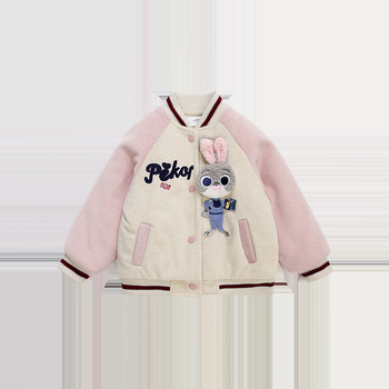 Dievčenské baseball sako s karikatúrou policajného zajaca, flísová podšívka, dlhé rukávy, okrúhly výstrih, bavlnená zmes, stredná dĺžka