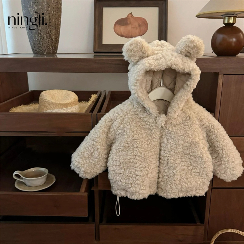 Detská kapucňová bunda z bavlny, hrubá flísová podšívka, zimná, unisex, zips predný, krátky strih, korejský štýl