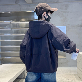 Detská jesenná bunda so zipsom, stojací golier, kapucňa, kórejský štýl (pre deti nad 8 rokov)