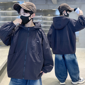 Detská jesenná bunda so zipsom, stojací golier, kapucňa, kórejský štýl (pre deti nad 8 rokov)