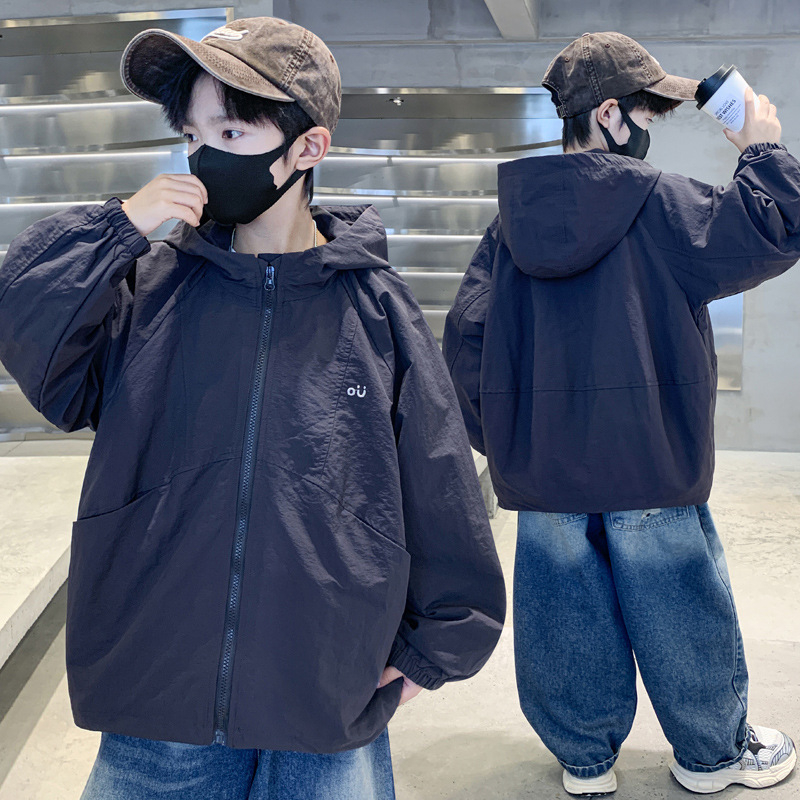 Detská jesenná bunda so zipsom, stojací golier, kapucňa, kórejský štýl (pre deti nad 8 rokov)