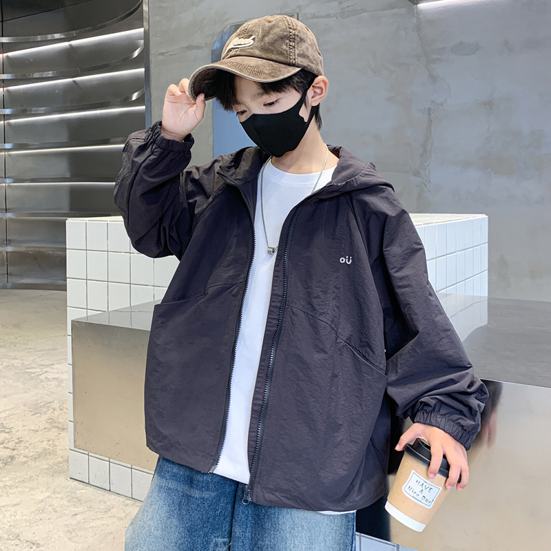 Detská jesenná bunda so zipsom, stojací golier, kapucňa, kórejský štýl (pre deti nad 8 rokov)