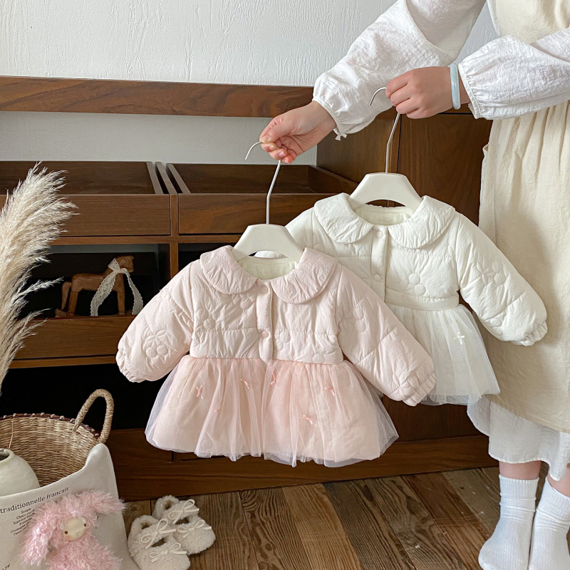 Zimska patchwork prešivana jakna za bebe i malu djecu, za djevojčice, vanjski najlon s pamukovom podstavom, okrugli ovratnik, dugi rukavi, bez kapulje