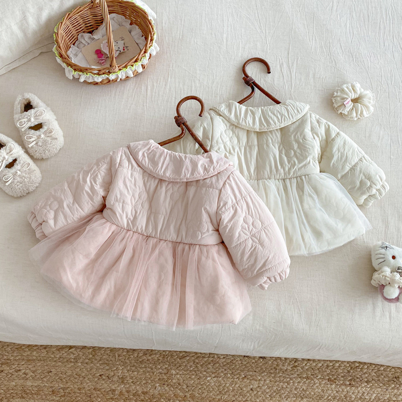 Zimska patchwork prešivana jakna za bebe i malu djecu, za djevojčice, vanjski najlon s pamukovom podstavom, okrugli ovratnik, dugi rukavi, bez kapulje
