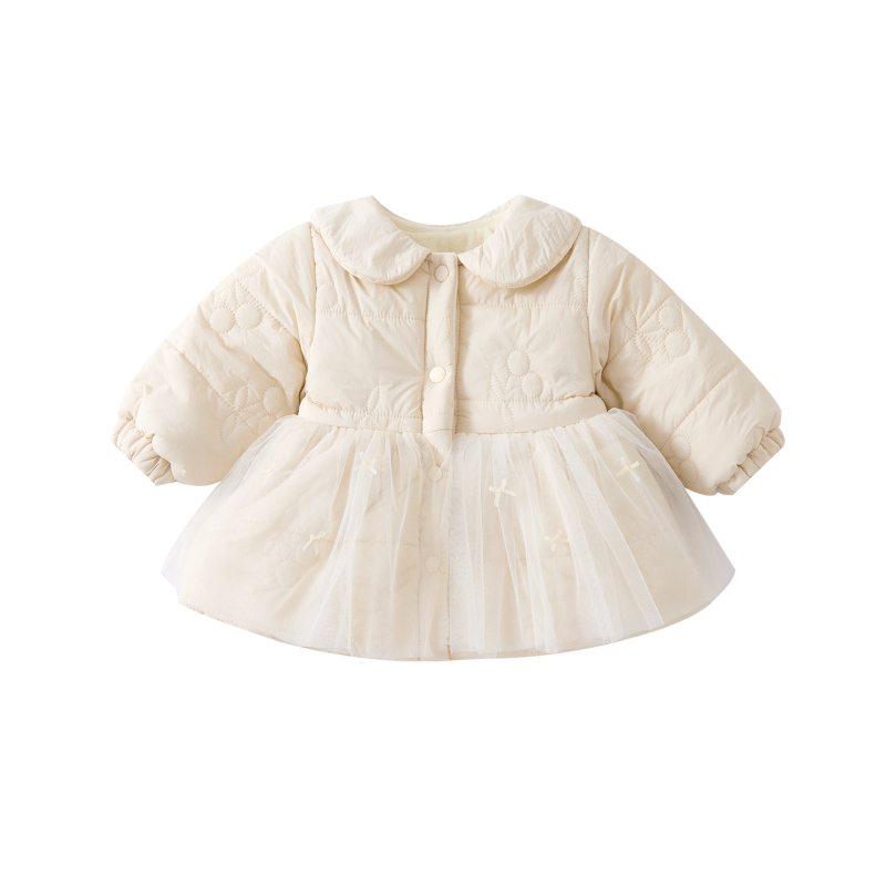 Zimska patchwork prešivana jakna za bebe i malu djecu, za djevojčice, vanjski najlon s pamukovom podstavom, okrugli ovratnik, dugi rukavi, bez kapulje