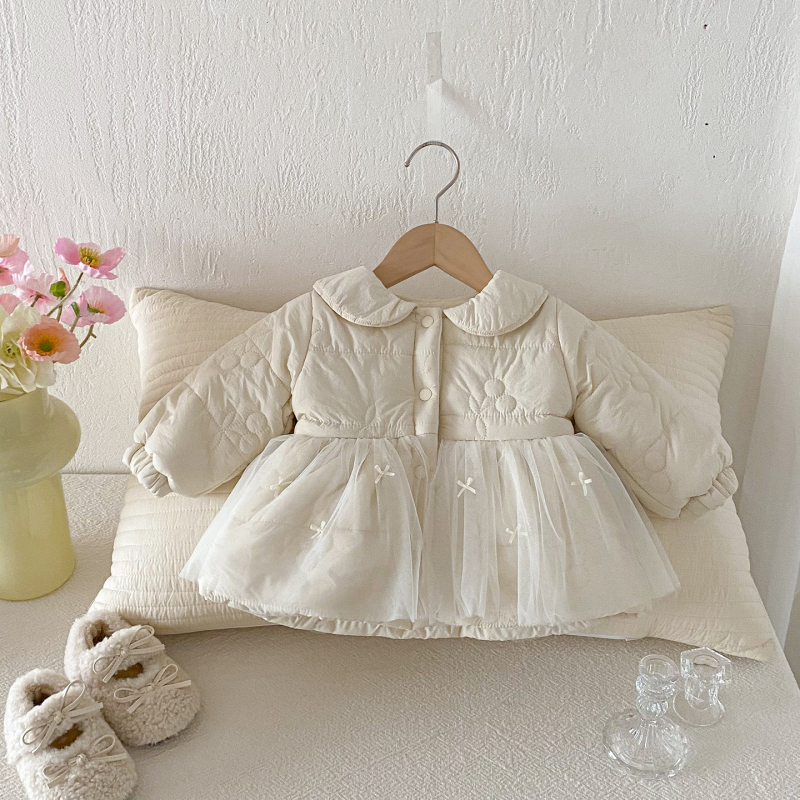 Zimska patchwork prešivana jakna za bebe i malu djecu, za djevojčice, vanjski najlon s pamukovom podstavom, okrugli ovratnik, dugi rukavi, bez kapulje