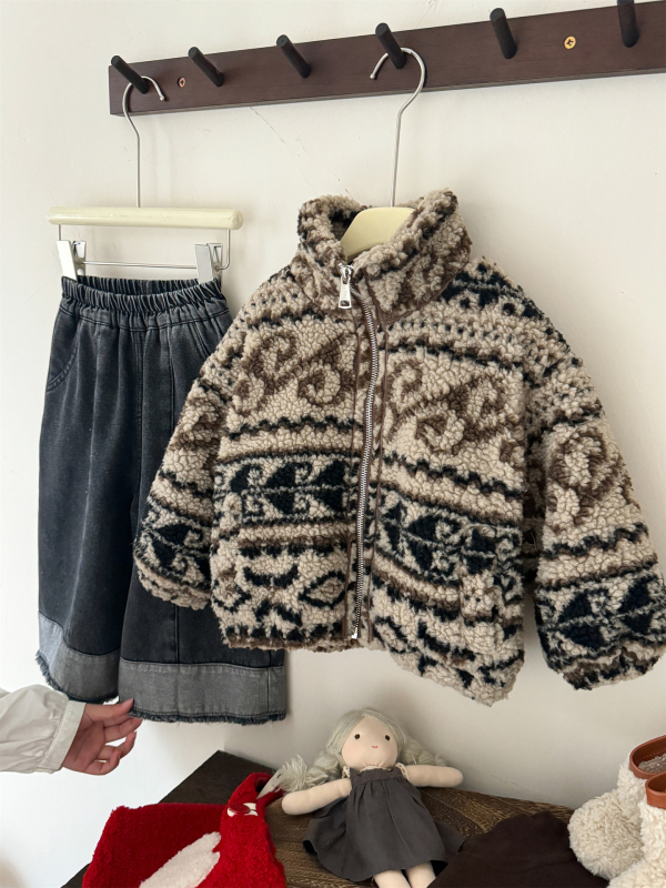 Dievčenská bunda s fleecovou podšívkou, hrubá, v kórejskom štýle, stojatý golier, zips (Zima 2025 • stojatý golier • zips • fleecová podšívka • hrubá)