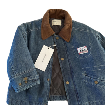 Detská džínová zimná bunda, vypchatá, korejský štýl, golier typu lapel, dlhé rukávy, jednoriadové zapínanie, 70% bavlna