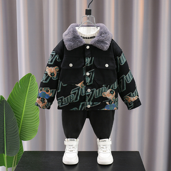 Dječja zimksa jakna u korejskom stilu, debeli pamuk-denim materijal, s reverom, bez kapulje
