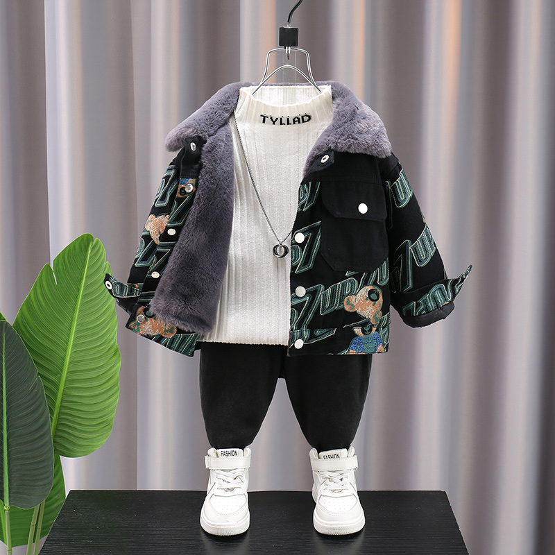 Dječja zimksa jakna u korejskom stilu, debeli pamuk-denim materijal, s reverom, bez kapulje