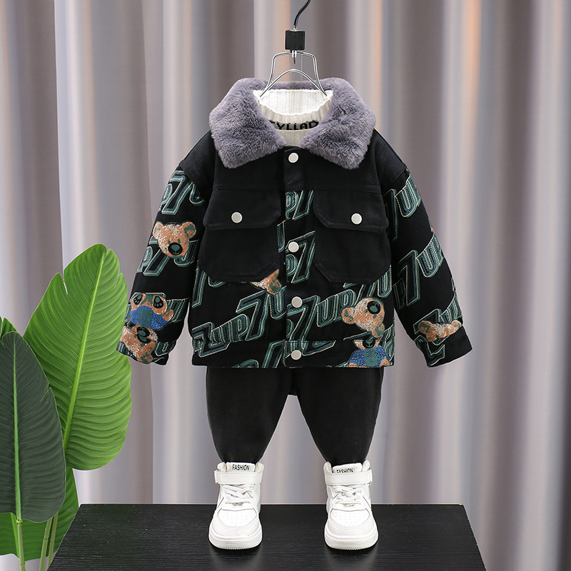 Dječja zimksa jakna u korejskom stilu, debeli pamuk-denim materijal, s reverom, bez kapulje