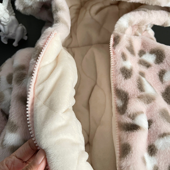 Detská leopardí vzor velúrová bunda s kapucňou, kórejský štýl, zateplená