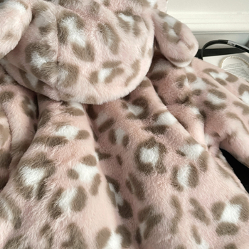 Detská leopardí vzor velúrová bunda s kapucňou, kórejský štýl, zateplená