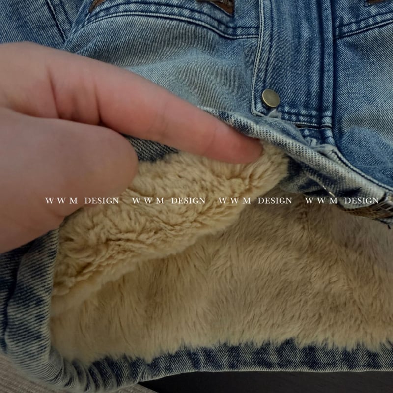 Gyerekeknek készült denim-pamut kabát, koreai stílus, 2025 téli szezon, poliészter 69–79%, kapucni nélkül