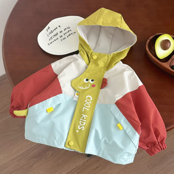 Detská bunda s kapucňou, karikatúrnym motívom (Vek 3–8 rokov; Jeseň 2025; Polyester 80%; Dlhé rukávy; Zips)