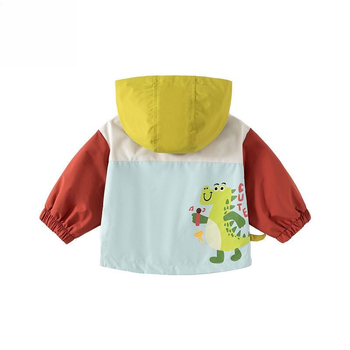 Dječja jakna s kapuljačom za dječake, dinosaurus motiv, crtani stil, proljeće-jesen, izdržljiva