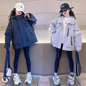 Detská kapucňová bunda na jeseň – korejský štýl, zips, polyesterový vonkajší materiál