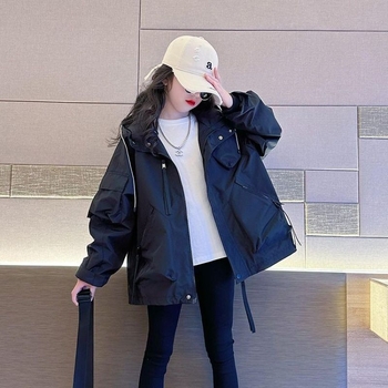 Detská kapucňová bunda na jeseň – korejský štýl, zips, polyesterový vonkajší materiál