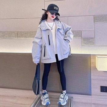 Detská kapucňová bunda na jeseň – korejský štýl, zips, polyesterový vonkajší materiál