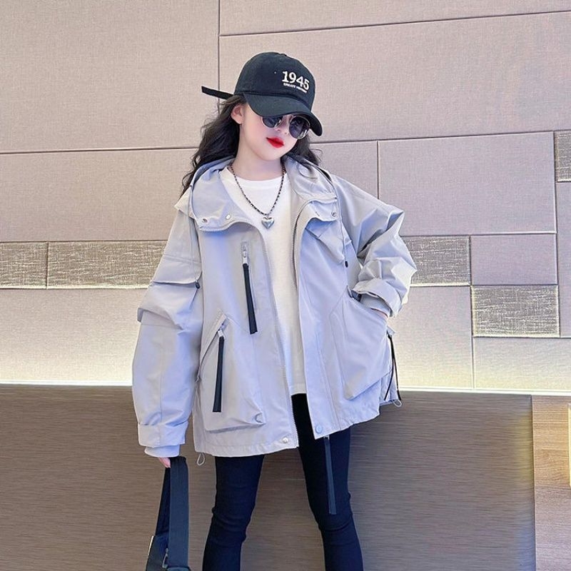 Detská kapucňová bunda na jeseň – korejský štýl, zips, polyesterový vonkajší materiál