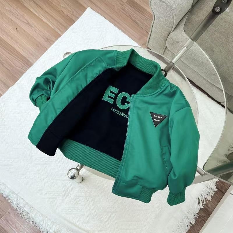 Detská bunda v kórejskom štýle so stojacim golierom a zipsom, polyesterová látka