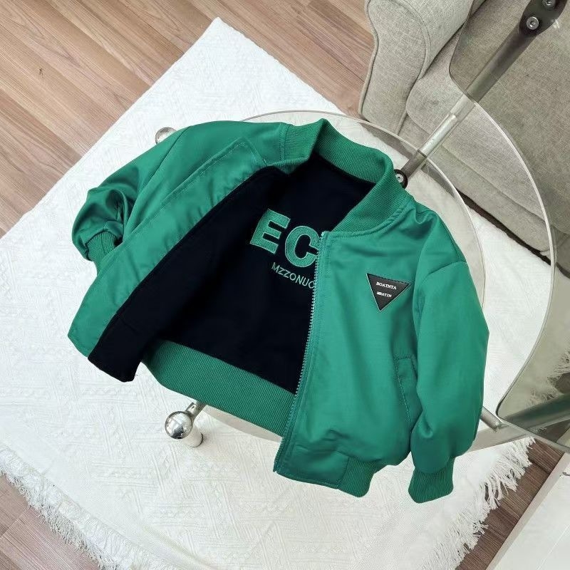 Detská bunda v kórejskom štýle so stojacim golierom a zipsom, polyesterová látka