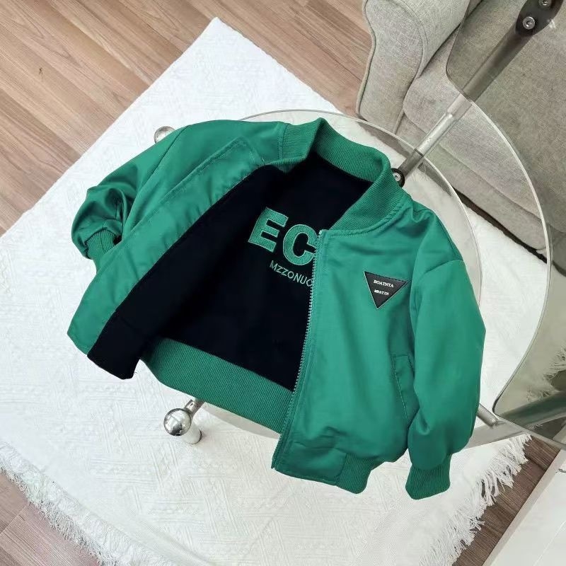 Detská bunda v kórejskom štýle so stojacim golierom a zipsom, polyesterová látka