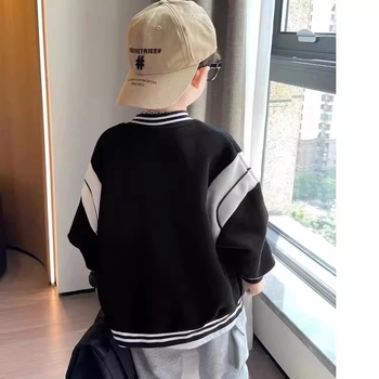 Dječja unisex baseball jakna, jesen 2025, kratki kroj, dugi rukavi, poliester tkanina s uzorkom slova