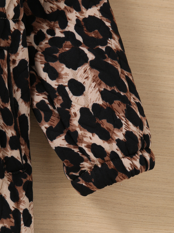 Dječja jakna za jesen-zimu s leopard printom, kapuljačom i zatvaračem, srednje duljine