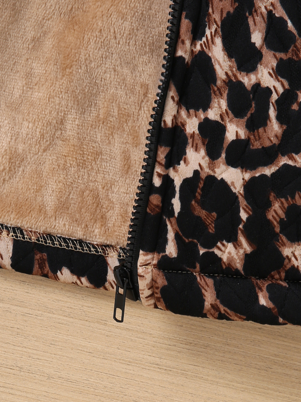 Dječja jakna za jesen-zimu s leopard printom, kapuljačom i zatvaračem, srednje duljine