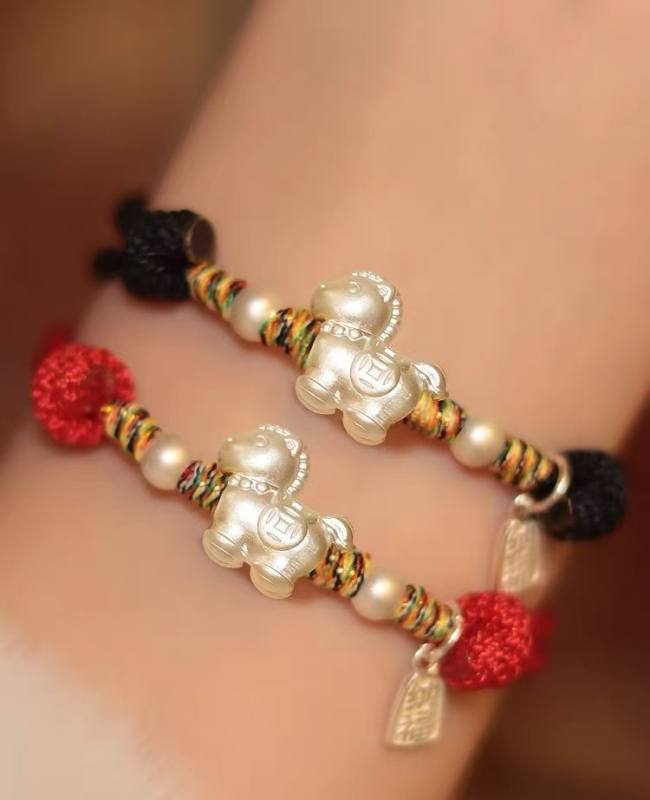 Brățară din argint S999 cu șnur, lucrată manual, stil chinezesc, stil pentru cuplu, lansare vară 2025, marcă privată autorizată