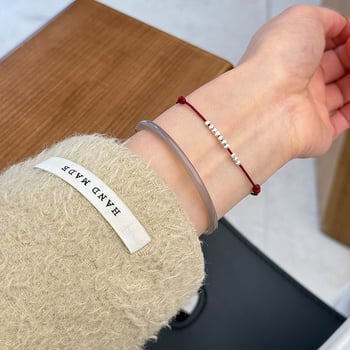 925 ezüst kalcedon gyöngyökkel karkötő, kézzel készített, minimalista női dizájn, egymásra rakható ékszer