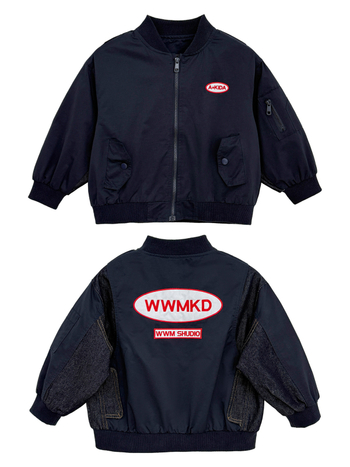 Gyermekeknek készült őszi dzseki denim patchwork és betűhímzéssel, hosszú ujjú, cipzár az elején, koreai stílus